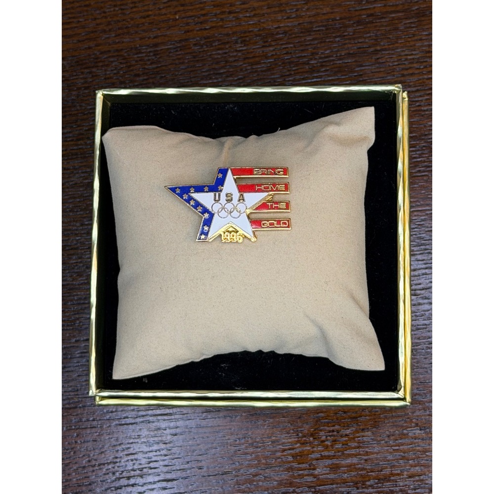 Vintage 1996 Atlanta Olympics USA Pin Bring Home The Gold Star Enamel Boxed